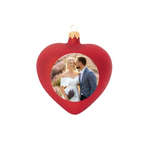 Weihnachtskugel in Herzform individuell mit ihrem Text oder Foto Bedruckt - Ø 9cm aus Glas - Christbaumkugel mit Digitaldruck (Seidenmatt) (Rot, 6) von Generic