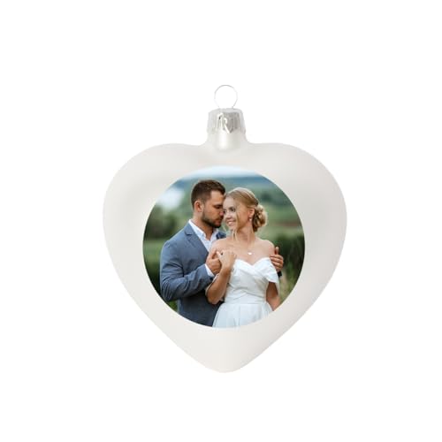 Weihnachtskugel in Herzform individuell mit ihrem Text oder Foto Bedruckt - Ø 9cm aus Glas - Christbaumkugel mit Digitaldruck (Seidenmatt) (Weiss, 6) von Generic