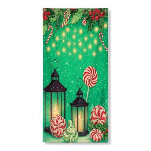 Weihnachtslaternen, Türabdeckung, Banner, dekorativ, festliches Zuckerstangen- und Licht-Design, für drinnen und draußen, Urlaubsdekoration, 91,4 x 183,9 cm Weihnachtslaternen, Türabdeckung, Banner, dekorativ, festliches Zuckerstangen- und Licht-Design, für drinnen und draußen, Urlaubsdekoration, 91,4 x 183,9 cm von Generic