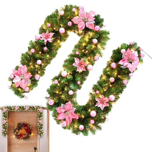 Weihnachtslichterkette aus Rattan – 2,7 m Weihnachtsgirlande – künstliche LED-Lichterkette – batteriebetriebene Rattan-Gründekoration für Treppen von Generic