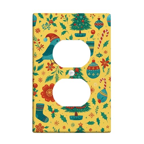 Weihnachtslichtschalter-Abdeckplatte/Steckdosenabdeckungen, gelbe Urlaubsdekoration mit Bäumen und Vögeln, Thermoplastische Wandplatten, Standardgröße, Einzel-Duplex-Steckdose Weihnachtslichtschalter-Abdeckplatte/Steckdosenabdeckungen, gelbe Urlaubsdekoration mit Bäumen und Vögeln, Thermoplastische Wandplatten, Standardgröße, Einzel-Duplex-Steckdose von Generic
