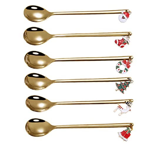 Weihnachtslöffel Set Edelstahl Kaffee -Teelöffel Dessert Mischung Rührer Küchentisch 6PCS Gold von Generic