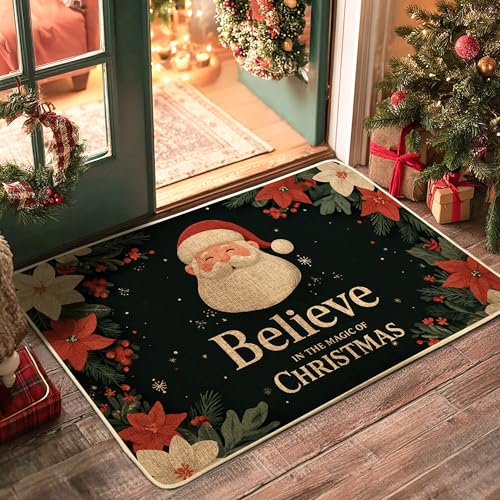 Weihnachtsmann-Fußmatte, schwarz, Feiertags-Eingangsmatte mit festlichen Blumen, für drinnen und draußen, rutschfester Gummi, leicht zu reinigen und staubabsorbierend, 73,2 x 43,2 cm Weihnachtsmann-Fußmatte, schwarz, Feiertags-Eingangsmatte mit festlichen Blumen, für drinnen und draußen, rutschfester Gummi, leicht zu reinigen und staubabsorbierend, 73,2 x 43,2 cm von Generic