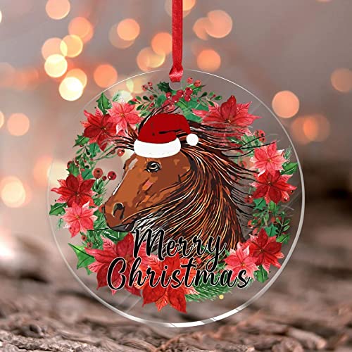 Weihnachtsschmuck 2022 Pferd Frohe Weihnachten Acryl Weihnachten Ornamente Pferdeliebhaber Geschenk Weihnachtskugel Bauernhof Tier Thema Sammlerstück Geschenk Baumschmuck Acryl Strumpf Namensschild von Generic