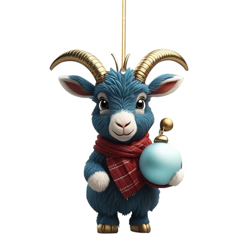Weihnachtsziege Deko - flache Acrylseite Tier flach | Lustiger Ziegenkarton mit Weihnachtsmotiv als Geschenk für Haustiere, Hängeregal für Tierliebhaber von Generic