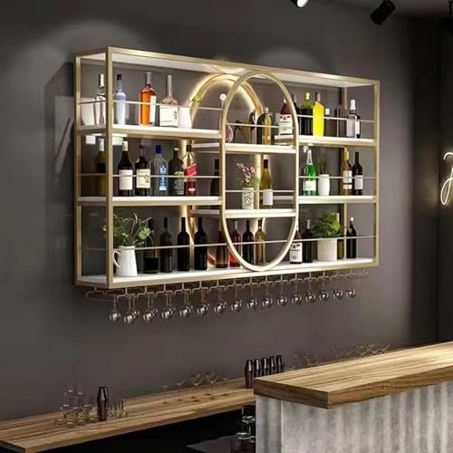 Weinbar, 3-stufige, Wandmontierte Weinbarregale aus Metall mit LED-Licht und Glashalter, Großes Fassungsvermögen, for den Privaten/Gewerblichen Gebrauch Weinbar, 3-stufige, Wandmontierte Weinbarregale aus Metall mit LED-Licht und Glashalter, Großes Fassungsvermögen, for den Privaten/Gewerblichen Gebrauch von Generic