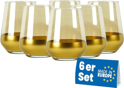 Gold Trinkgläser Set von 6, 320 ml Gold Gläser Set von 6, Wassergläser Cocktailgläser, Elegante Handgefertigte, Luxuriöses Goldenes Design von Generic