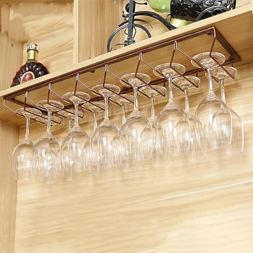 Weinglashalter Metall Weinglas Gestell Unter Schrank Stielglas Glas Aufbewahrungsregal Hange Metall Organizer Für Bar Home & Kitchen Decor, Bronze 7 Row, 70x20cm Weinglashalter Metall Weinglas Gestell Unter Schrank Stielglas Glas Aufbewahrungsregal Hange Metall Organizer Für Bar Home & Kitchen Decor, Bronze 7 Row, 70x20cm von Generic