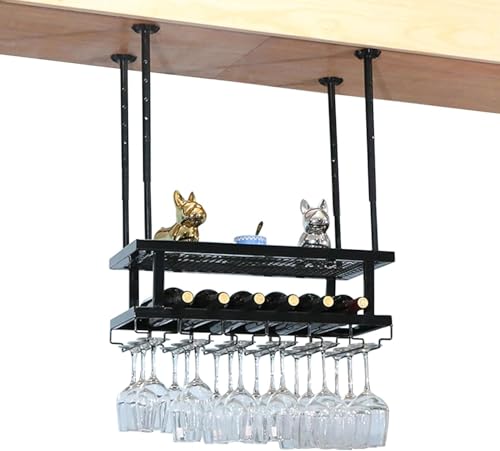 Weinglashalter Metall Weinregal Decke Weinglas Hängegestell Für Home Bar Esszimmer Platzsparendes Flaschenregal Weinglas Trockengestell Mit Großer Kapazität, Black, 200x30cm von Generic