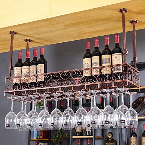 Weinregal, an der Decke hängender Weinglashalter, Metall-Vintage-Retro-Weinflaschenregale mit Kelch-Stielgläsern, Bar-Einheit, schwebende Regale, verstellbare Höhe/100 x 25 cm von Generic