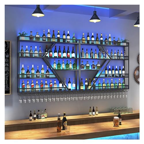 Weinregal 3-stöckiges wandmontiertes LED-beleuchtetes multifunktionales Weinregal Metall-Floating-Regal für Spirituosenflaschen und Weingläser für die Restaurantbar zu Hause (Farbe: B) von Generic