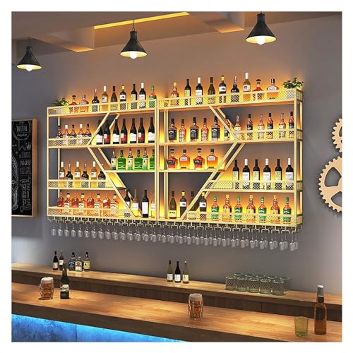 Weinregal 3-stöckiges wandmontiertes LED-beleuchtetes multifunktionales Weinregal Metall-Floating-Regal für Spirituosenflaschen und Weingläser für die Restaurantbar zu Hause (Farbe: G) von Generic