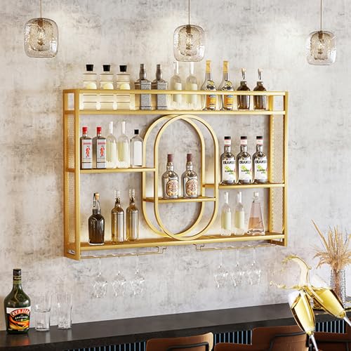 Weinregal Bar Regale Wandmontage mit Weinglas Halter Rack und LED-Licht Likörflasche Display Regal Whiskey Regal Küche Wandschrank für Home Bar Cafe Küche Esszimmer Dekoration (Farbe : G Weinregal Bar Regale Wandmontage mit Weinglas Halter Rack und LED-Licht Likörflasche Display Regal Whiskey Regal Küche Wandschrank für Home Bar Cafe Küche Esszimmer Dekoration (Farbe : G von Generic