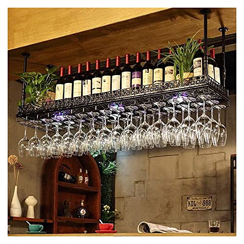 Weinregal Hängend mit Glashalter und Regal Verstellbar Deckenmontage Hängender Weinflaschenhalter Metall Eisen Weinglas Gestell Kelch Stielglas Gestell Vintage Style (Farbe : ASi Weinregal Hängend mit Glashalter und Regal Verstellbar Deckenmontage Hängender Weinflaschenhalter Metall Eisen Weinglas Gestell Kelch Stielglas Gestell Vintage Style (Farbe : ASi von Generic
