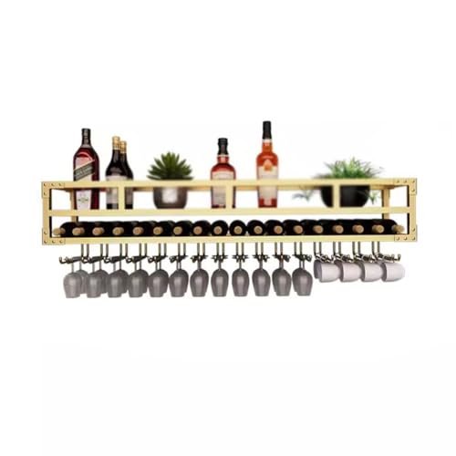 Weinregal LED Wandmontiertes Metall Schwebendes Regal, das kopfüber hängt Kelch Home Bar Esszimmer Dekor Weinflasche Organizer Rack (Farbe: Gold Größe: 100x25x27cm) von Generic