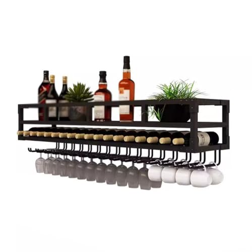 Weinregal LED Wandmontiertes Metall Schwebendes Regal, das kopfüber hängt Kelch Home Bar Esszimmer Dekor Weinflasche Organizer Rack (Farbe: Schwarz Größe: 80x25x27cm) von Generic