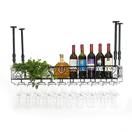 Weinregal Metall Schwarz Hängender Weinglashalter Decke Dekoratives Weinflaschenregal für Bar Restaurant Küche Display Weinlagerhalter Höhenverstellbar / 120cm x 35cm von Generic