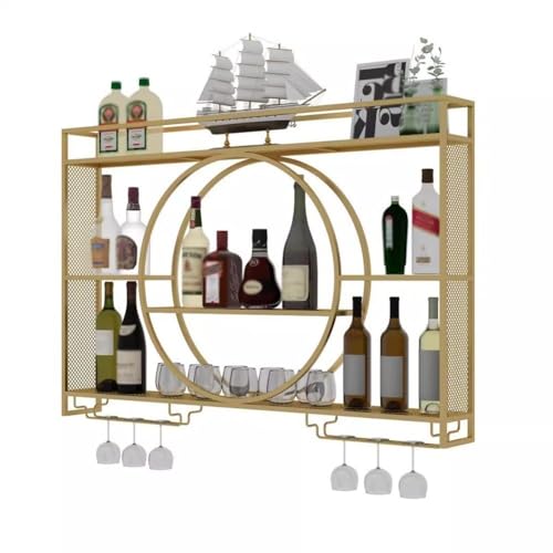 Weinregal Metall Wandmontierte Bareinheit Schwebendes Regal Flasche & Glashalter für Home Restaurant Bar (Farbe: Gold Größe: 100x15x80cm) von Generic