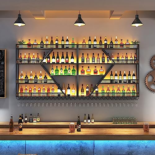 Weinregal Moderne Wandmontage Multifunktionaler Flaschenhalter aus Metall Bareinheit Schwebendes Regal mit LED-Licht Invertiertes Weinglasregal Eisenständer Weinhalter mit Regal Hanging Gobl Weinregal Moderne Wandmontage Multifunktionaler Flaschenhalter aus Metall Bareinheit Schwebendes Regal mit LED-Licht Invertiertes Weinglasregal Eisenständer Weinhalter mit Regal Hanging Gobl von Generic