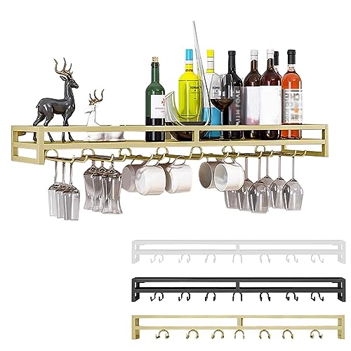 Weinregal Moderne Wandmontierte Metall Weinglas Regal Hängender Kelchhalter Weindisplay Aufbewahrungsregal Schwimmender Weinflaschen-Organizer für Home Bar Küche Café Weinkeller (Farbe: Gold von Generic