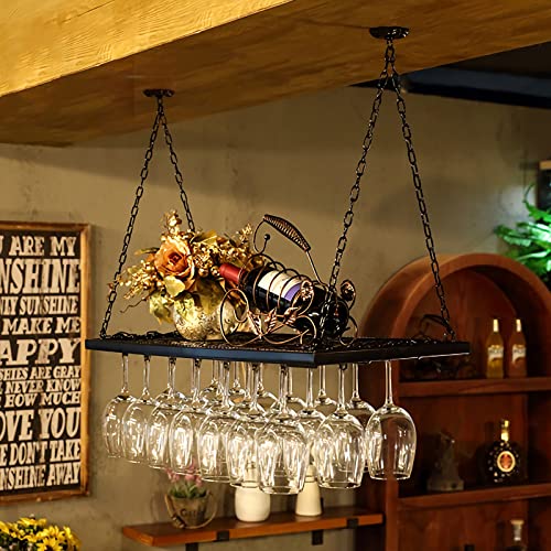 Weinregal – Schwarzes hängendes Weinglasregal, höhenverstellbarer Weinregalschrank an der Decke, Metall-Weinglas-Hängeregal, für Bars, Restaurants, Küche (Größe: 60 x 31 x 80 cm) von Generic