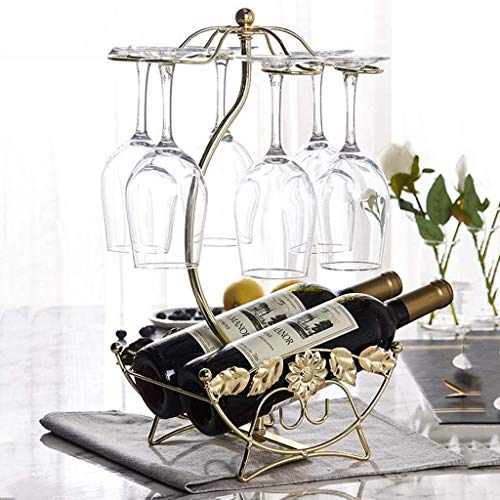 Weinregal Single Bottle Holder Metalldraht & Stielgläser Halter Freistehende Arbeitsplatte Weinglas Display Regal für 1 Flasche und 6 Gläser von Generic