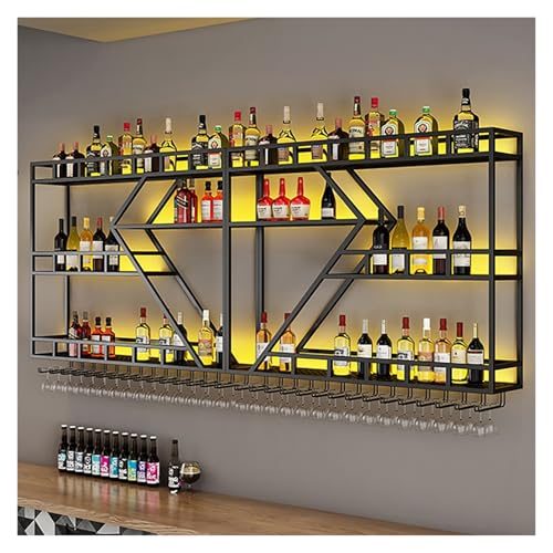 Weinregal Wandmontage, Barregal Schwebende beleuchtete LED-Regale, Weinflasche und Glashalter, Barregale Wandmontage mit Glashalter, für Esszimmer Home Kitchen (Schwarz, 300x20x86cm) von Generic