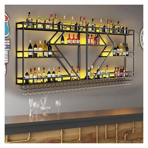 Weinregal Wandmontage, Barregale Wandmontage mit LED-Licht, Minibar-Spirituosenschrank, Barflaschenregal schwebend, für Home Bar Cafe Esszimmer (Schwarz, 240x20x86cm) von Generic