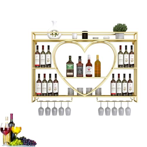 Weinregal Wandmontierte Barregale mit Weinglasregal Spirituosenflaschenregal mit LED-Licht Mini-Bar-Küchenregale für Weinflaschen Whiskey-Regal für die Heimbar Wohnzimmer Restaurant von Generic