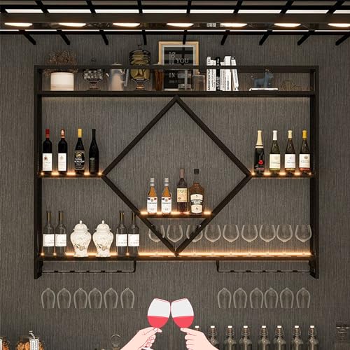 Weinregal Wandmontierte Barregale mit hängendem Weinglashalter Regal Spirituosenflaschenregal mit LED-Licht Schwebende Barregale Mini Bar Küche Wandschrank für Home Bar Cafe Esszimmer (Col Weinregal Wandmontierte Barregale mit hängendem Weinglashalter Regal Spirituosenflaschenregal mit LED-Licht Schwebende Barregale Mini Bar Küche Wandschrank für Home Bar Cafe Esszimmer (Col von Generic