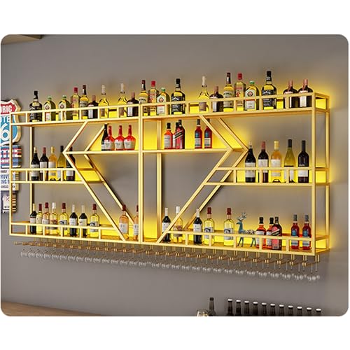 Weinregal Wandmontierte Barregale mit hängendem Weinglashaltergestell und LED-Licht Spirituosenflaschenregal Schwimmende Barregale Whiskyregal Küchenwandschrank für Home Bar Cafe Esszimmer ( Weinregal Wandmontierte Barregale mit hängendem Weinglashaltergestell und LED-Licht Spirituosenflaschenregal Schwimmende Barregale Whiskyregal Küchenwandschrank für Home Bar Cafe Esszimmer ( von Generic