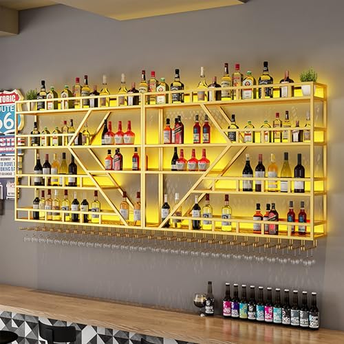 Weinregal Wandmontierte Barregale mit hängendem Weinglasregal Spirituosenflaschenregal mit LED-Licht Schwimmende Bar für Weinflaschen Whiskyregal Alkoholschrank für Home Bar Cafe Esszimmer ( Weinregal Wandmontierte Barregale mit hängendem Weinglasregal Spirituosenflaschenregal mit LED-Licht Schwimmende Bar für Weinflaschen Whiskyregal Alkoholschrank für Home Bar Cafe Esszimmer ( von Generic