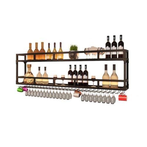 Weinregal Wandmontierte LED-Flasche & Kelch Glashalter Metall Schwebendes Regal Hängendes Kopfüber Becher für Home Bar Display Esszimmer Speisekammer (Farbe: Schwarz Größe: 120X25X54cm) von Generic
