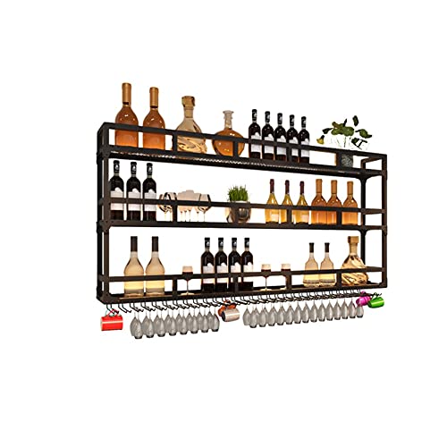 Weinregal Wandmontierte LED-Weinflaschenaufbewahrungsstange Metall Schwebendes Regal Hängende Becher für zu Hause Restaurant Bar Küche Dekor anpassbar (Farbe: Schwarz Größe: 80X25X90cm) von Generic