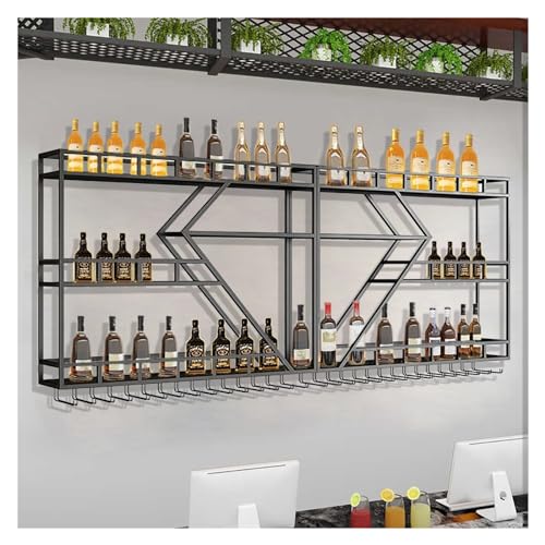Weinregal Wandmontiertes LED-beleuchtetes 3-stöckiges Spirituosenregal Barschrank mit Glashalter Hängendes Weinglasregal für Home Bar Esszimmer Cafe Küche (Schwarz 200x20x86cm) von Generic