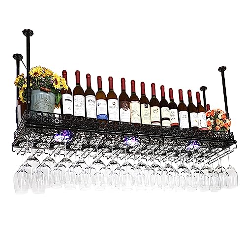 Weinregal Weinglashalter Vintage Weinflaschenhalter Decke Dekoratives Gestell Einfacher Stil Eisen Hängendes Weinglasgestell auf dem Kopf Perfekt für Bars Restaurants Küchen Höhenverstellbar von Generic
