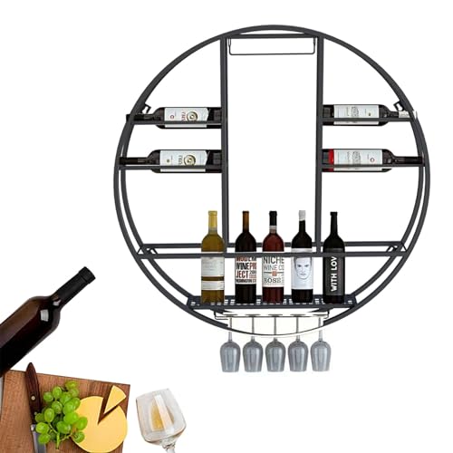 Weinregal aus Metall, Stangenregal, für Likörflaschen, Wandmontage, mit Weinglas-Regal, Minibar, Alkoholschrank, rund, für Küche und Essen Weinregal aus Metall, Stangenregal, für Likörflaschen, Wandmontage, mit Weinglas-Regal, Minibar, Alkoholschrank, rund, für Küche und Essen von Generic
