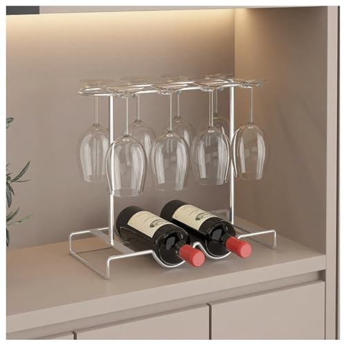 Weinregal für die Arbeitsplatte,Hängendes Stielglas Regal,Freistehendes Weinflaschenregal für den Schreibtisch,Schmiedeeisernes Bar-Weinregal,für die Präsentation im Büro und Wohnzimmer(Silver,A) von Generic