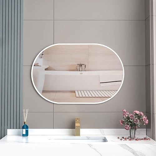 Weiß/Schwarz/Gold Wandmontierter horizontaler Badezimmerspiegel Metallgerahmter Kosmetikspiegel Modernes Dekor for Schlafzimmer, Eingang, Wohnzimmer(White,1-PCS_50*70CM/20 * 28IN) von Generic