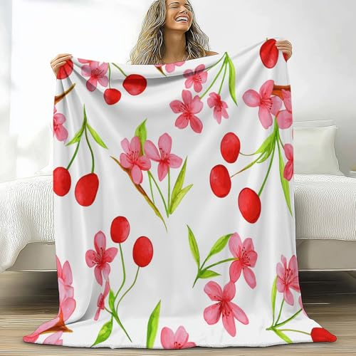 Weiß Kuscheldecke Aquarell Blumen Obst Kirschen Flauschig Decke Fleecedecke, Sofa Überwurfdecke 130 x 150 cm Wohndecke Warm Weich Sherpa Wolldecke - Gemütlicher Überwurf für Bett und Couch Weiß Kuscheldecke Aquarell Blumen Obst Kirschen Flauschig Decke Fleecedecke, Sofa Überwurfdecke 130 x 150 cm Wohndecke Warm Weich Sherpa Wolldecke - Gemütlicher Überwurf für Bett und Couch von Generic