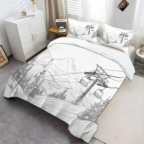 Weiß Schwarz Bettbezug, Einfache Seilbahn Deluxe-Bettwäsche-Set aus Mikrofaser Bügelfrei Atmungsaktive mit Reißverschluss Enthält 1 Bettbezug 135 × 200 cm und 1 Kissenbezug Weiß Schwarz Bettbezug, Einfache Seilbahn Deluxe-Bettwäsche-Set aus Mikrofaser Bügelfrei Atmungsaktive mit Reißverschluss Enthält 1 Bettbezug 135 × 200 cm und 1 Kissenbezug von Generic