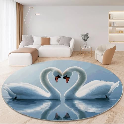Weiß Teppich Rund 60 cm Natur Schwäne See Moderner rutschfest Teppiche Runder Waschbar Rund Teppiche Kurzflor Weich Runder Teppich for Wohnzimmer Schlafzimmer Kinderzimmer Weiß Teppich Rund 60 cm Natur Schwäne See Moderner rutschfest Teppiche Runder Waschbar Rund Teppiche Kurzflor Weich Runder Teppich for Wohnzimmer Schlafzimmer Kinderzimmer von Generic