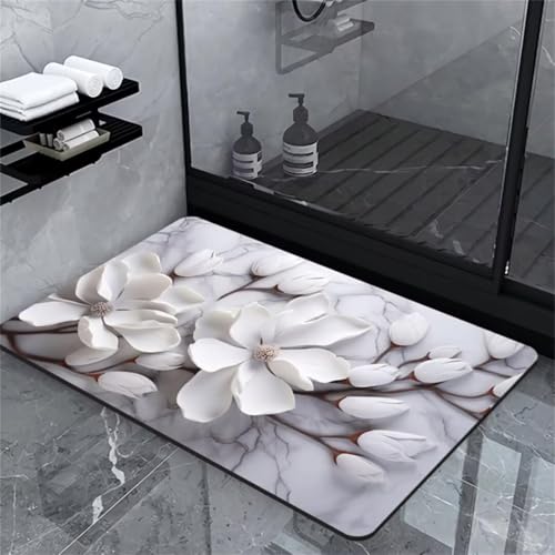 Weiße Badematte, Badewannenduschmatte Saugfähig Schnell Trocknende Stein Badematte rutschfeste Anti Schimmel Große Badematte Teppiche, rutschfeste Badezimmer-bodenmatte, 120x160cm(47x63in) von Generic