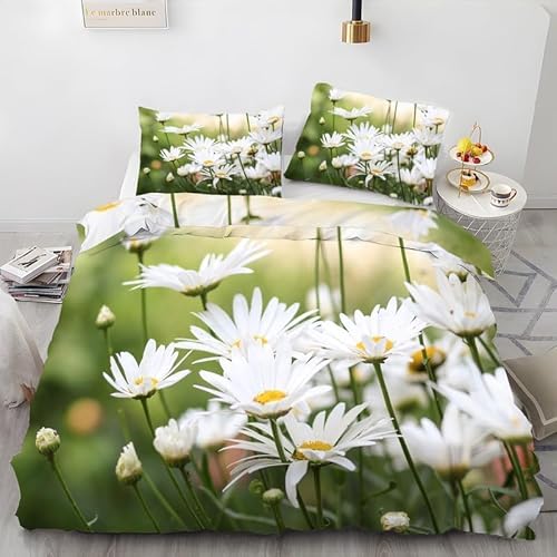Weiße Blume Bettwäsche 200x220 Chrysanthemen Bettwäsche Set, 3D Bettbezug Set Weich Microfaser Bettbezüge 3 Teilig Blumen Wendebettwäsche für Doppelbett, mit 2 Kissenbezüge b1949 von Generic