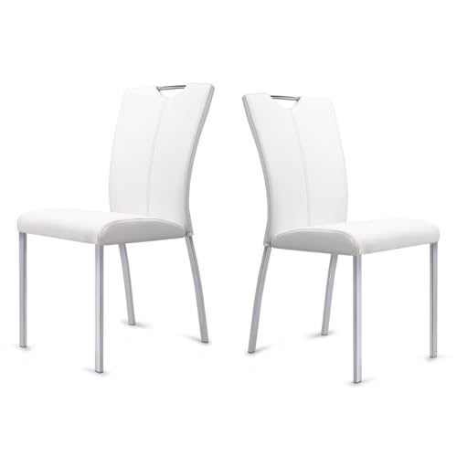 Weiße Esszimmerstühle aus Leder, 2er-Set, gepolsterte Moderne Esszimmerstühle für die Küche, moderner Akzentstuhl aus der Mitte des Jahrhunderts mit Metallbeinen, armlose Seitenstühle für den Empfang Weiße Esszimmerstühle aus Leder, 2er-Set, gepolsterte Moderne Esszimmerstühle für die Küche, moderner Akzentstuhl aus der Mitte des Jahrhunderts mit Metallbeinen, armlose Seitenstühle für den Empfang von Generic