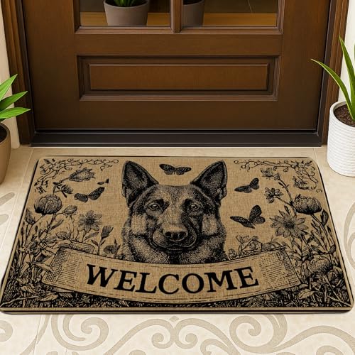 Welcome Dog Fußmatte, Vintage-Blumen-Design für den Innen- und Außenbereich, Tiermotiv-Fußmatte, rutschfest, wasserabweisend, Staubkontrolle, leicht zu reinigen, 73 x 43 cm von Generic