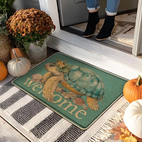 Welcome Turtle Fußmatte, blaugrüne Meerestier-Matte für den Herbst, Außen- und Innenbereich, rustikale Dekoration, Gummi, wasserdicht, rutschfest, staubabsorbierend, leicht zu reinigen, 73,2 x 43,2 cm von Generic