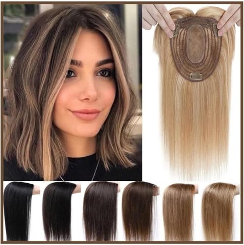Wellige Perücke Hum Hair Topper Mit BGS 12×13cm Seidenbasis Haarteil 10-14" Indi Remy Haarspange In Straight Hair Extension Für Frauen Mit Dünner Werdendem Haar Perücke Griff, 8, 25cm (10inches) von Generic