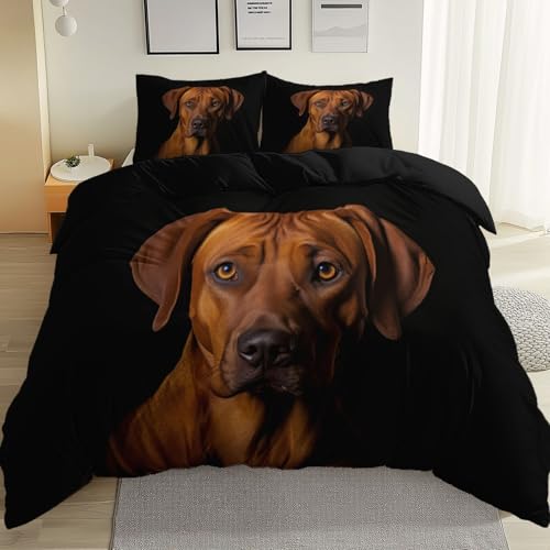 Wendbar Bettbezug Mikrofaser Rhodesian Ridgeback Tierfotografie Druck, 135 x 200 cm mit Reißverschluss, Schwarz Weiche Atmungsaktive Bettwäsche für Kinder Teenager Erwachsene von Generic