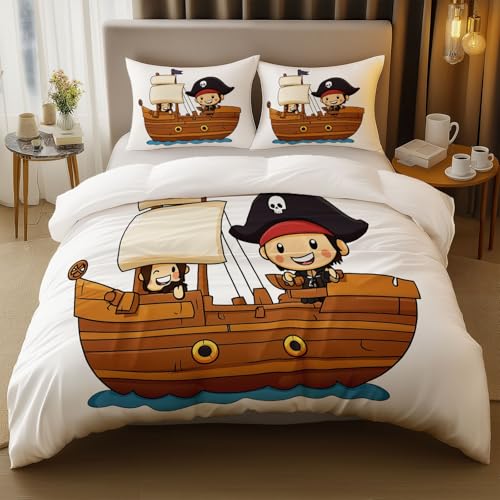 Wendbare Bettbezug 135 x 200 cm, Cartoon Piratenschiff Pirat Bedruckte Bettbezüge mit Reißverschluss und 80x80cm Kissenbezug, Creme Waschbar Mikrofaser Bettwäsche Einfach und Pflege Wendbare Bettbezug 135 x 200 cm, Cartoon Piratenschiff Pirat Bedruckte Bettbezüge mit Reißverschluss und 80x80cm Kissenbezug, Creme Waschbar Mikrofaser Bettwäsche Einfach und Pflege von Generic